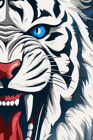 THE ICE TIGER original digital graphic print. Bright blue ice explosion with a White Tiger staring at you and ready to go!  Ski Wrap,  Vinyl Ski Wrap SQUATCH Industries