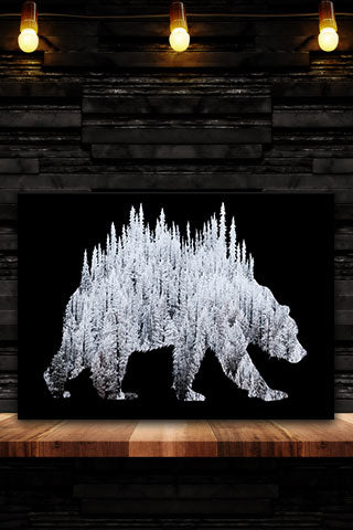 BEAR of FROSTED TREES. Digital photo art design.  Trees covered with frost in the Cascades in south east Washington are framed in the great Grizzly Bear. Original photo taken at Satus Pass Washington one of your great Adventures.