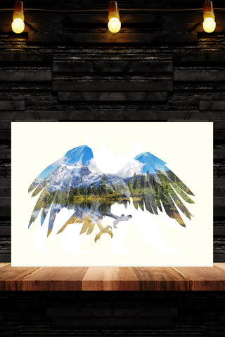EAGLE of MT PICTURE LAKE and MOUNT SHUKSAN. Digital photo art design.  Taken from the Picture Lake looking at beautiful Mount Shuksan near Mt Baker Washington. Just another beautiful day one of our great adventures.  Eagle of Mount Shuksan Art Print by Steve and Dalton Lovitt of SQUATCH Industries.
