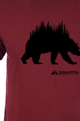 BLACK BEAR Tee. Series One Original Black on Cardinal Red.  Product Description •Artwork by Dalton Lovitt, SQUATCH Industries Design •Screen Printed Graphic Tee •Premium Next Level Short-Sleeve Crew (Cardinal) •100% Combed Cotton Jersey •Available in Small - XXL