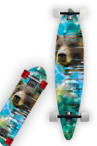 GRIZZLY Skateboard Wrap and Longboard Wrap are original graphic print.  Photos and graphics wilderness SQUATCH design.