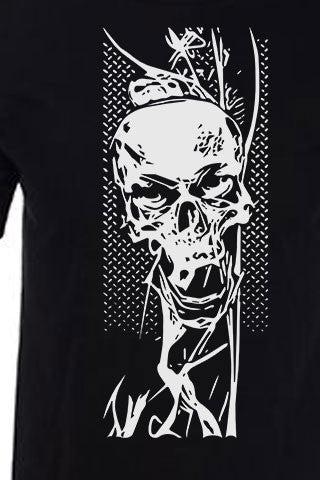 SKULL and SMOKE Tee. Series One Original White on Black Tee. Original Skull and Smoke design available on Snowboard, Skateboard  and Longboard Wraps. Product Description •Artwork by Steve Lovitt, SQUATCH Industries Design  •Screen Printed Graphic Tee •Premium Next Level Short-Sleeve Crew (Black) •100% Combed Cotton Jersey •Available in Small - XXL