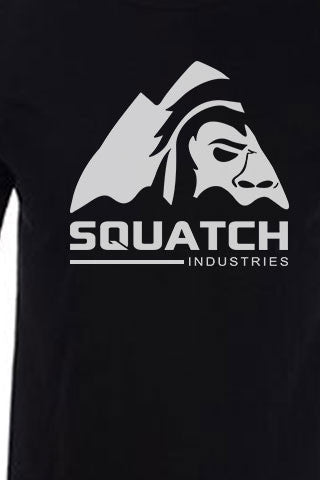 SQUATCH INDUSTRIES Tee. The First and Original White on Black Tee. Original SQUATCH Industries Logo.   Product Description •Artwork by Steve Lovitt, Squatch Industries Design  •Screen Printed Graphic Tee White on Black •Premium Next Level Short-Sleeve Crew (Black) •100% Combed Cotton Jersey •Available in Small - XL