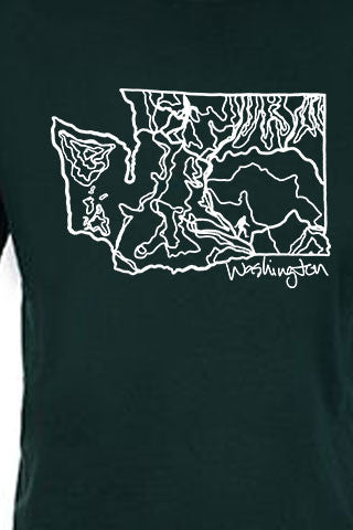 WASHINGTON Tee. Series One Original White on Forest Green Tee. Product Description •Artwork by Dalton Lovitt, SQUATCH Industries Design  •Screen Printed Graphic Tee •Premium Next Level Short-Sleeve Crew (Forest Green) •100% Combed Cotton Jersey •Available in Small - XXL