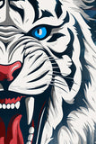 THE ICE TIGER original digital graphic print. Bright blue ice explosion with a White Tiger staring at you and ready to go!  Ski Wrap,  Vinyl Ski Wrap SQUATCH Industries