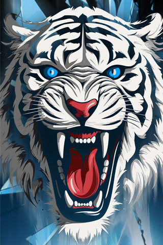 THE ICE TIGER original digital graphic print. Bright blue ice explosion with a White Tiger.  Snowboard Wrap,  Vinyl Snowboard Wrap SQUATCH Industries