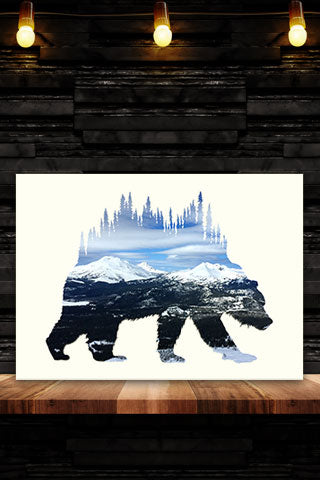 BEAR of BACHELOR. Mt Bachelor Digital photo art design.  Taken on a ski trip from the Pine Marten Lodge at Mt Bachelor, the scenery includes Broken Top, and the Sisters Range of mountains in Central Oregon. Great skiing on a beautiful day one of our great adventures.  Bear of Bachelor Photo Art Print by Steve and Dalton Lovitt of SQUATCH Industries.  Bear print available White on Maroon Graphic Tee.  Soft Gloss prints, available in sizes 5x7 and 11x14.  Shipped on white backer board in clear bag.