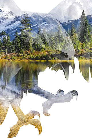 EAGLE of MT PICTURE LAKE and MOUNT SHUKSAN. Digital photo art design.  Taken from the Picture Lake looking at beautiful Mount Shuksan near Mt Baker Washington. Just another beautiful day one of our great adventures.  Eagle of Mount Shuksan Art Print by Steve and Dalton Lovitt of SQUATCH Industries.