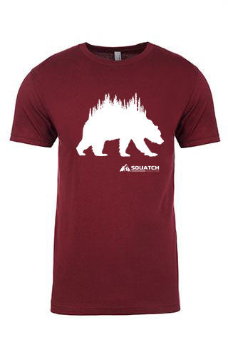 GRIZZLY BEAR GraphicTee. Series One Original White on Maroon Tee. Product Description •Artwork by Dalton Lovitt, SQUATCH Industries Design  •Screen Printed Graphic Tee •Premium Next Level Short-Sleeve Crew (Maroon) •100% Combed Cotton Jersey •Available in Small - XXL