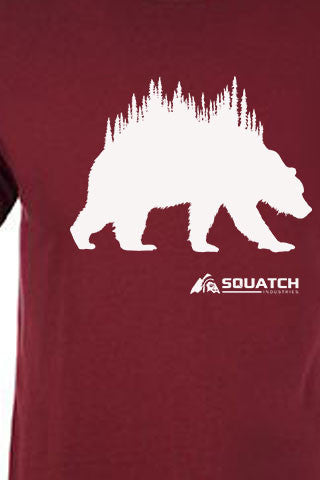 GRIZZLY Tee. Series One Original White on Maroon Tee. Product Description •Artwork by Dalton Lovitt, SQUATCH Industries Design  •Screen Printed Graphic Tee •Premium Next Level Short-Sleeve Crew (Maroon) •100% Combed Cotton Jersey •Available in Small - XXL