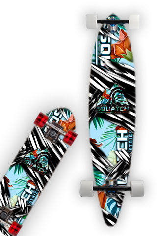 HAWAIIAN DREAM Skateboard and Longboard Wrap is original graphic print, image composite.  A warm tropical SQUATCH design.