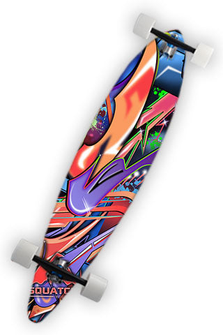 GRAFFITI WORLD Longboard Wrap.  This wrap is a multi level abstract digital painting. Colors and shapes seen around any major city. It represents an attitude perfect for skateboarders.