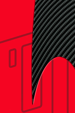 Tail of Right Ski, RACING FORMULA.  This Ski Wrap is designed to race.  Abstract red, dark stripes and carbon fiber, everything a great race vehicle has.