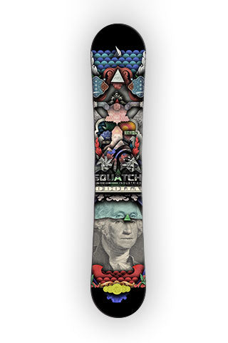 CURRENCY OF THE WORLD. This Snowboard wrap is from an abstract composite of currencies from around that were put together for this print.