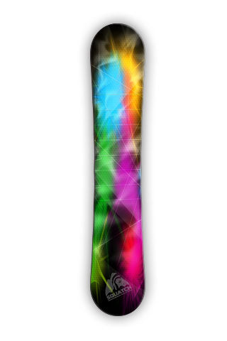 This Snowboard wrap represents the colors of the lights from a music festival.  Imagine the music playing as you snowboard down the slopes.