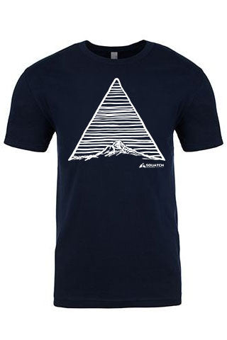 THE MOUNTAIN Tee. Series One Original White on Midnight Navy Tee. Product Description •Artwork by Dalton Lovitt, SQUATCH Industries Design  •Screen Printed Graphic Tee •Premium Next Level Short-Sleeve Crew (Midnight Navy) •100% Combed Cotton Jersey •Available in Small - XXL