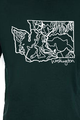 WASHINGTON Tee. Series One Original White on Forest Green Tee. Product Description •Artwork by Dalton Lovitt, SQUATCH Industries Design  •Screen Printed Graphic Tee •Premium Next Level Short-Sleeve Crew (Forest Green) •100% Combed Cotton Jersey •Available in Small - XXL